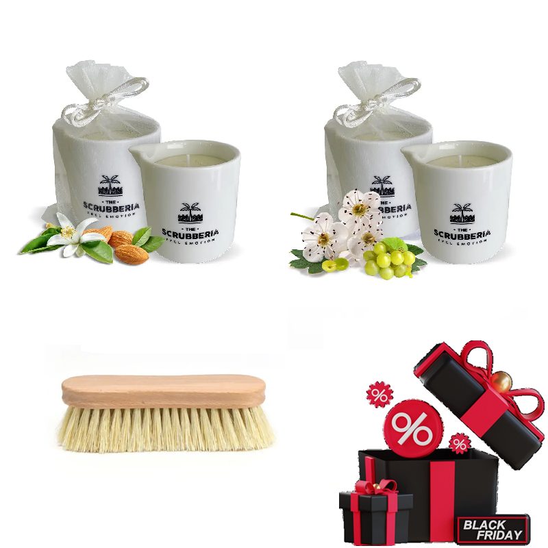 candele_massaggio+spazzola_bf Candele da Massaggio Mandorle e Uva - immagine 1